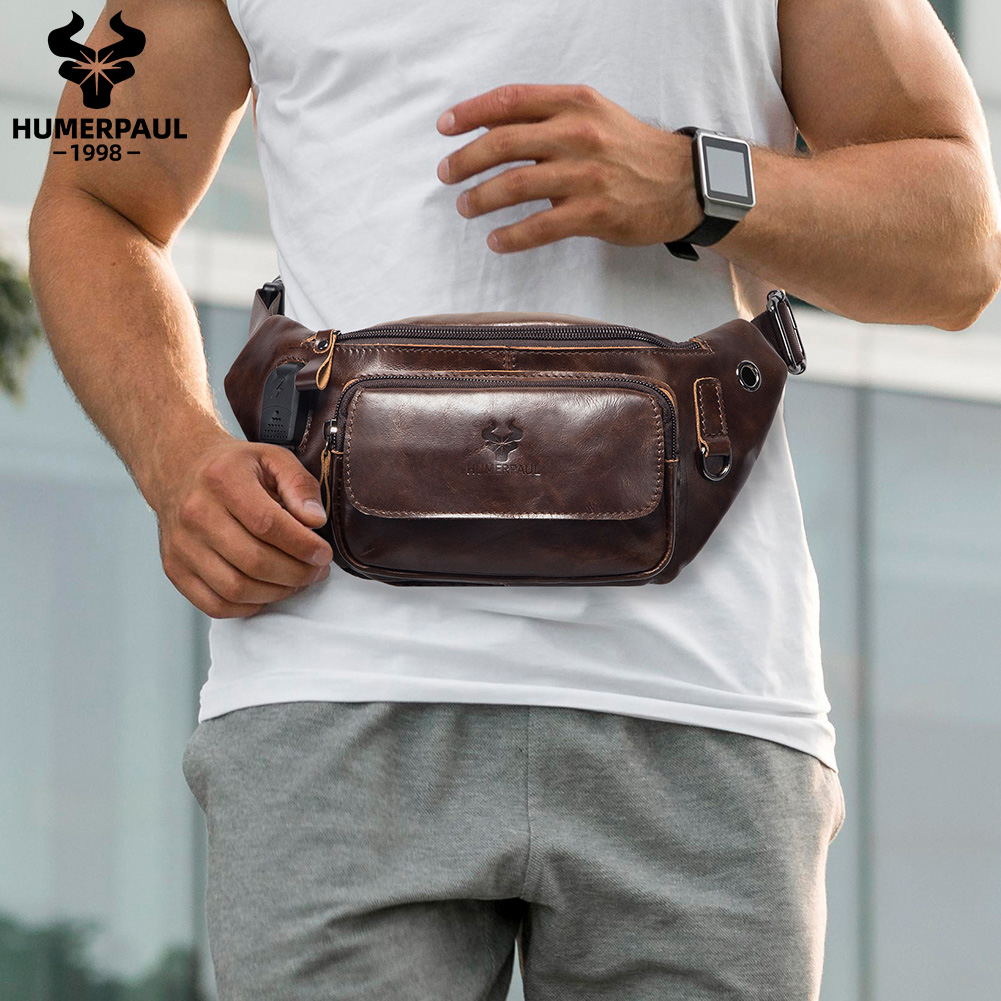 Travel Accessories For Men - Genuine Leather Men Waist Pack Casual
